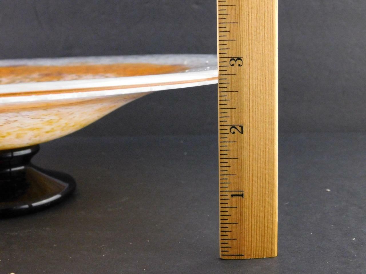 Vintage Art Glass Footed Dish or Stand White Orange Swirl Pattern Unsigned
