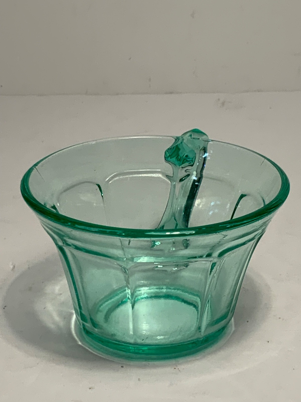 Set of 2 Vintage Diamond Glass Co. Victory Green Uranium Glass Cups & Saucers