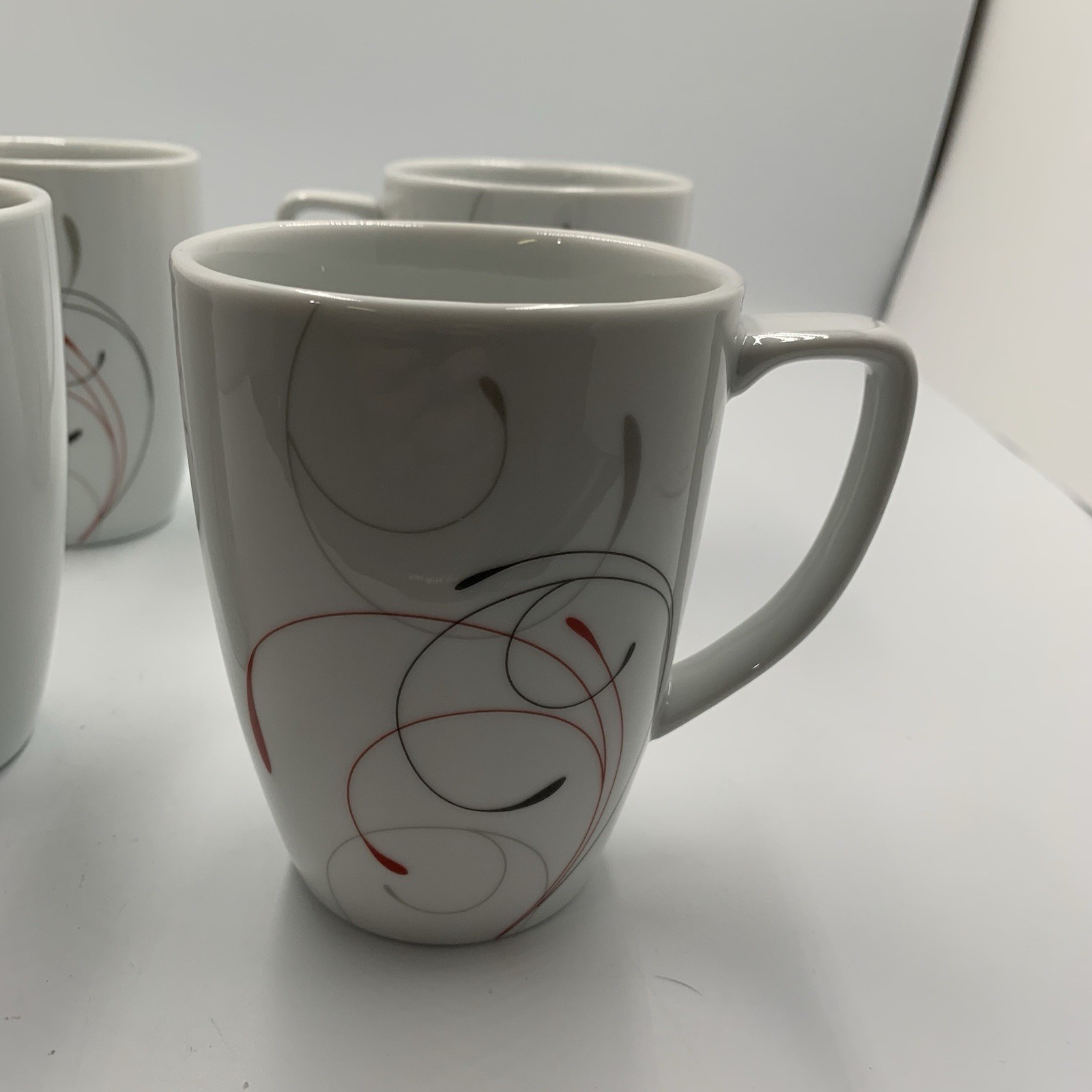 Corelle Coordinates Splendor Blk/Red/Gray Swirl Set of 4 Mugs Porcelain 12 oz