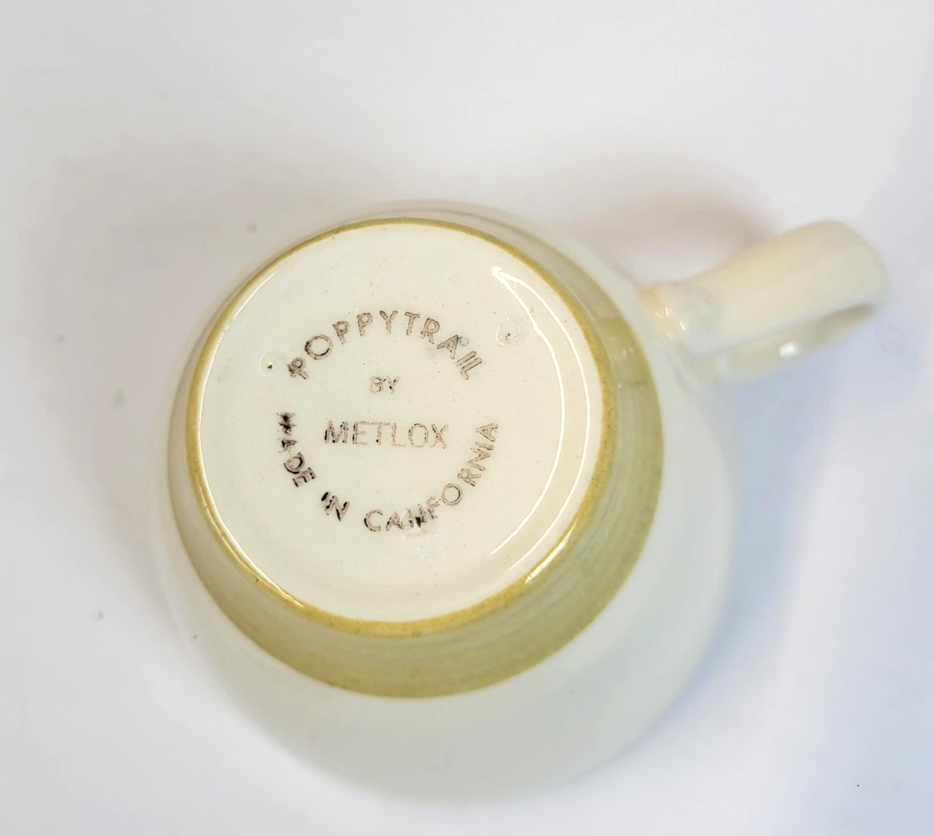 Vintage Metlox Poppytrail Coffee Cup Beige Fruit Motif California Pottery USA