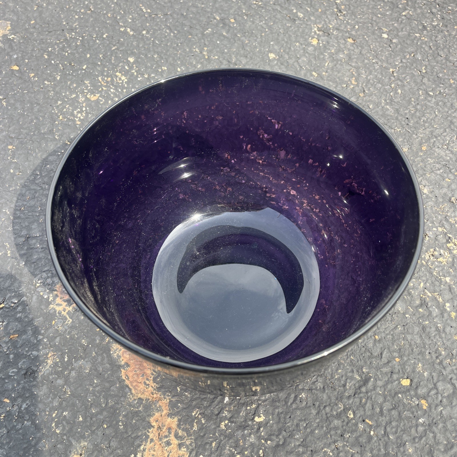 Vintage Amethyst Glass Large Mixing Bowl Hand Blown MCM Beautiful Purple