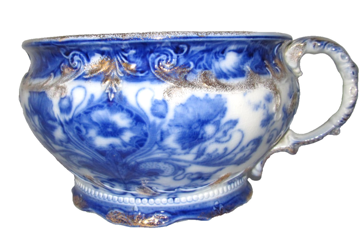 Victorian Flow Blue Chamber Pot Gold Gilt J&G Meakin “Moderna” Antique 1895-1915