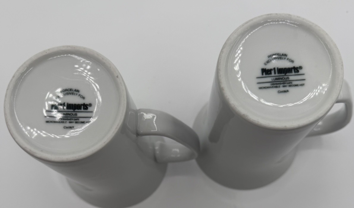 Pair 2 Luminous White by Pier 1 imports OVERSIZED LATTE MUGS 6 1/8 inches Height