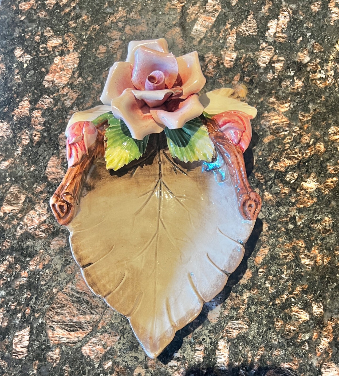 Capodimonte Floral & Leaf Porcelain Dish 10.75″ X 9″ X 3″ Hand Made Italy