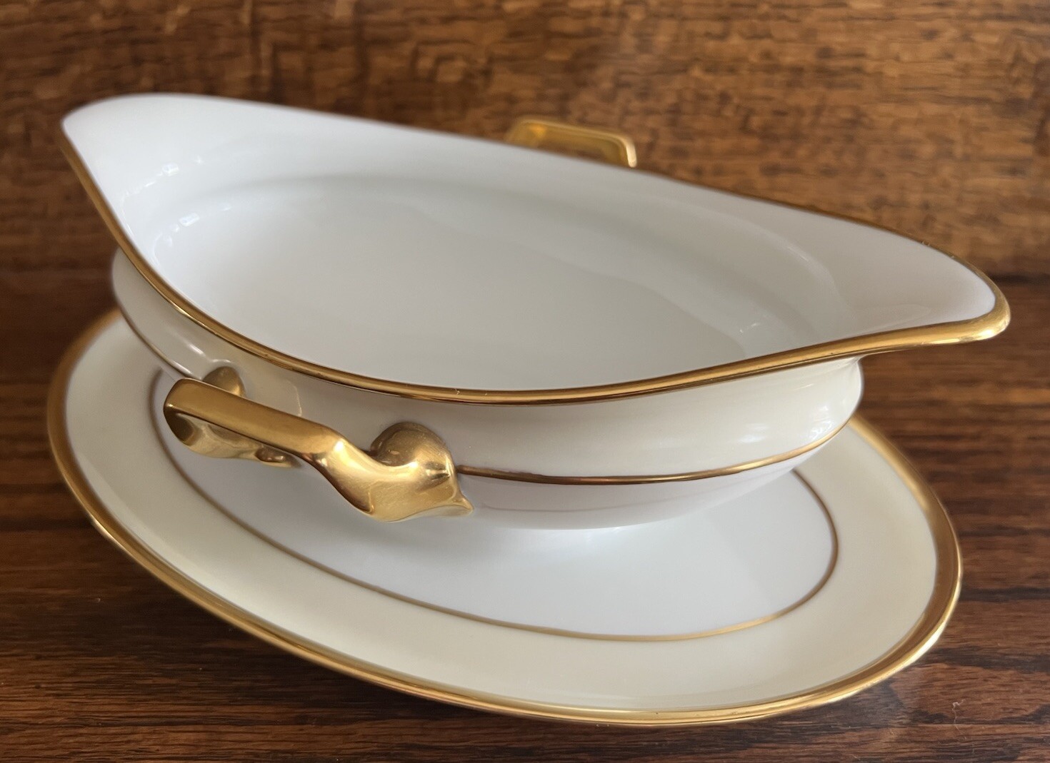 Vintage Steiner Studios Rosenthal Bavarian Ivory & White Gravy Boat Gold Gilding