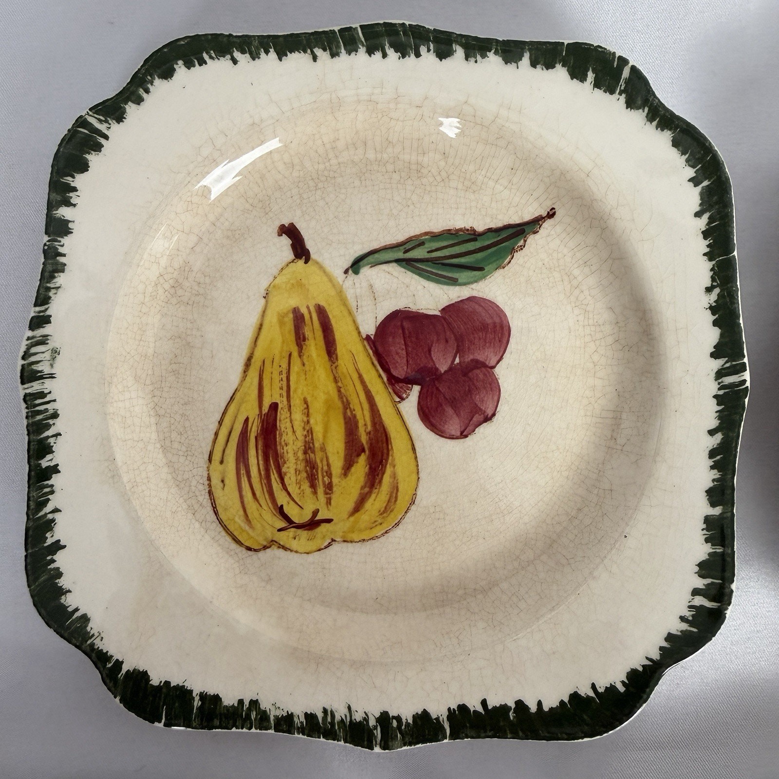 VTG Southern Potteries Set of 6 Blue Ridge ‘Country Fair Green’ Square Plates 6″