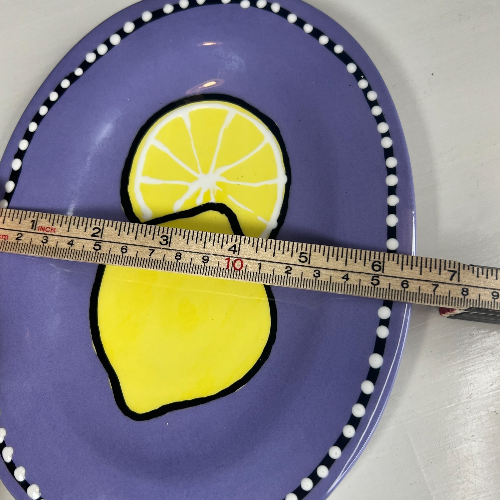 Berryware Lemon Oval Serving Plate 9” Purple Polka Dot Black White USA