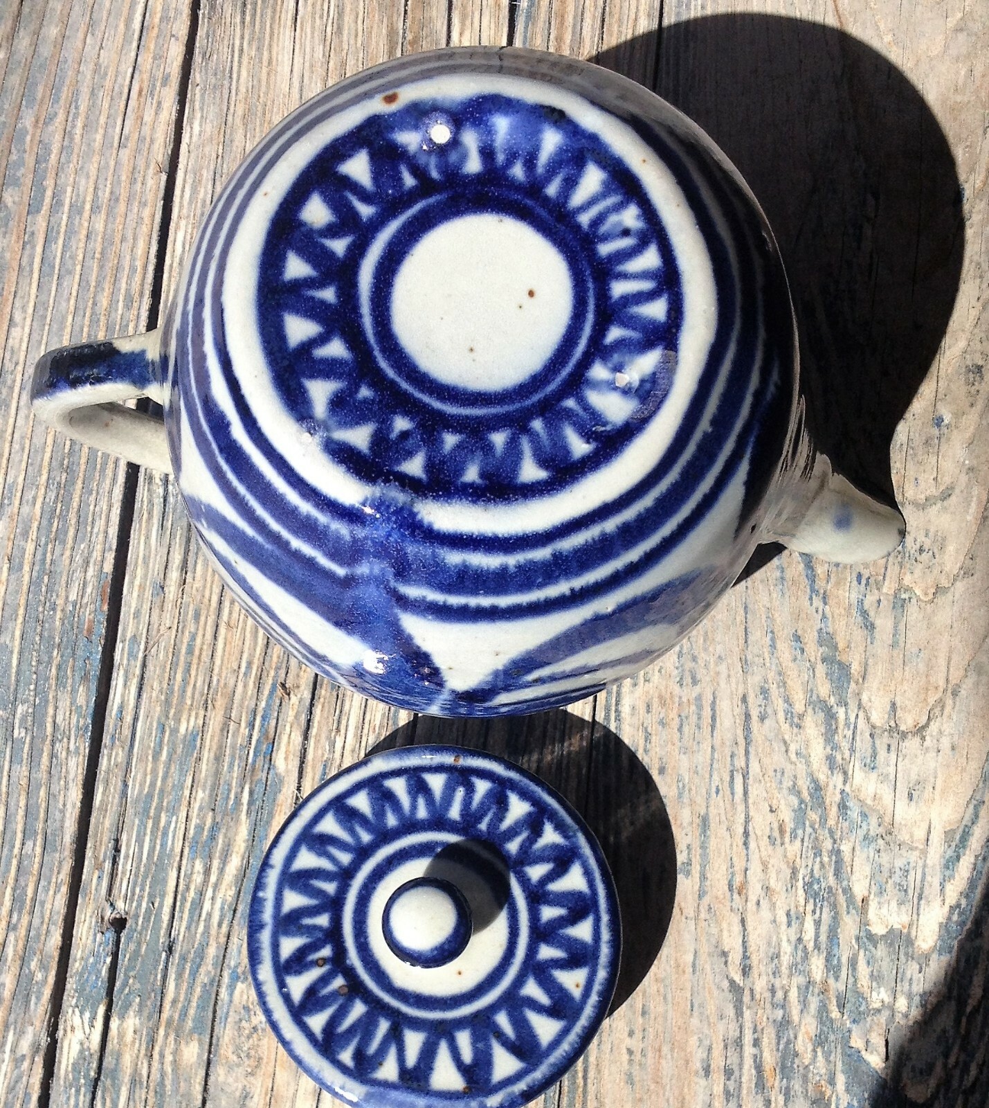 SALT GLAZE CERAMIC EARTHENWARE STONEWARE HANDCRAFTED TEAPOT BLUE & GRAY