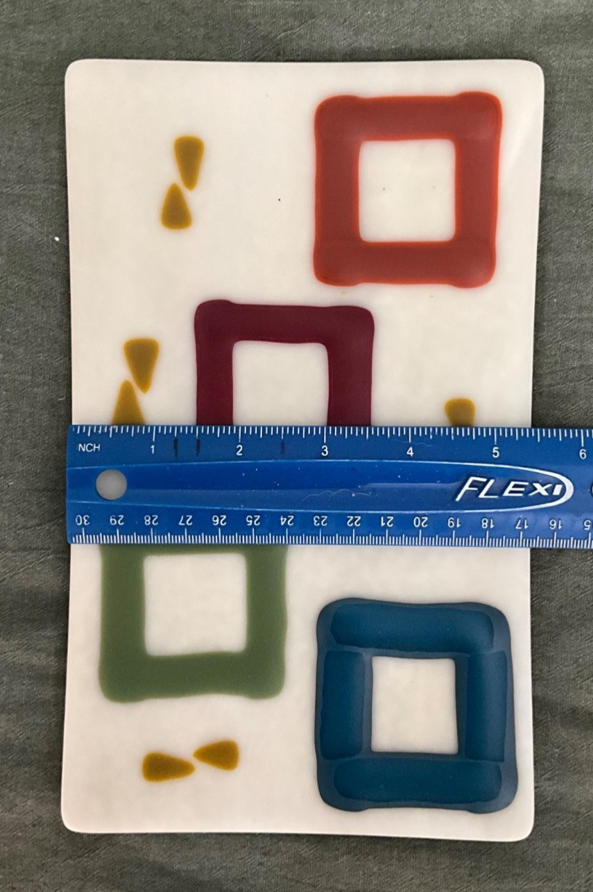 HANDMADE ABSTRACT FUSED ART GLASS PLATE RECTANGLE 9 X 5 1/2 INCHES