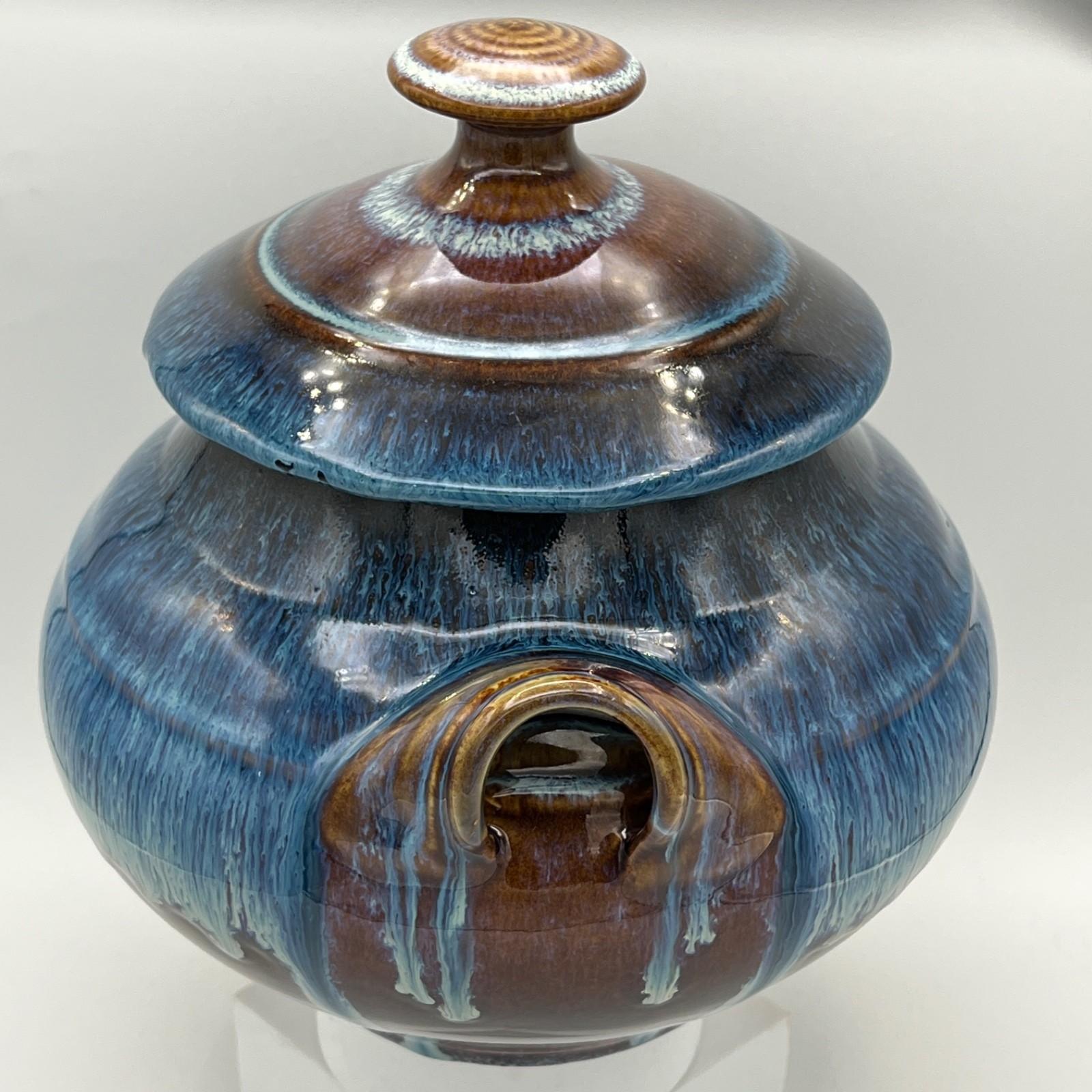 BILL CAMPBELL Studio Art Pottery Porcelain Jar Blue Drip Glaze RARE MINT
