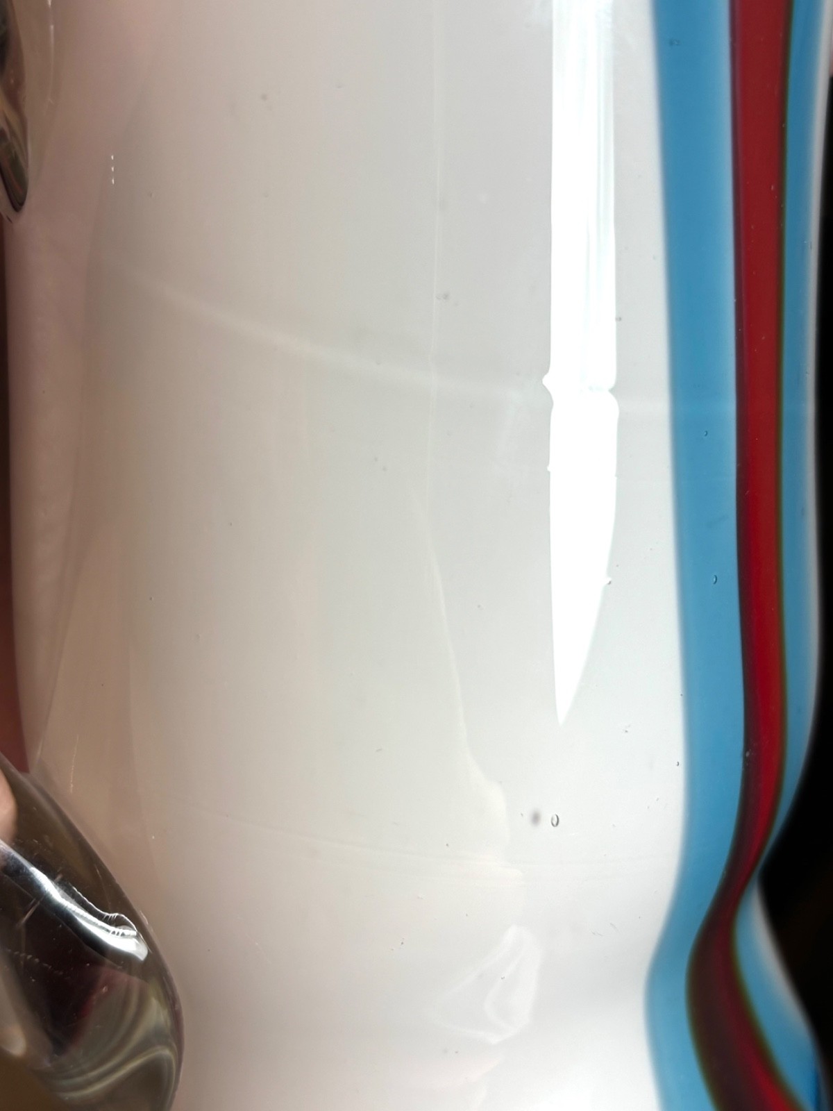 Gorgeous Handblown Art Glass Pitcher Carafe Vase in Fun Red White & Blue 8”