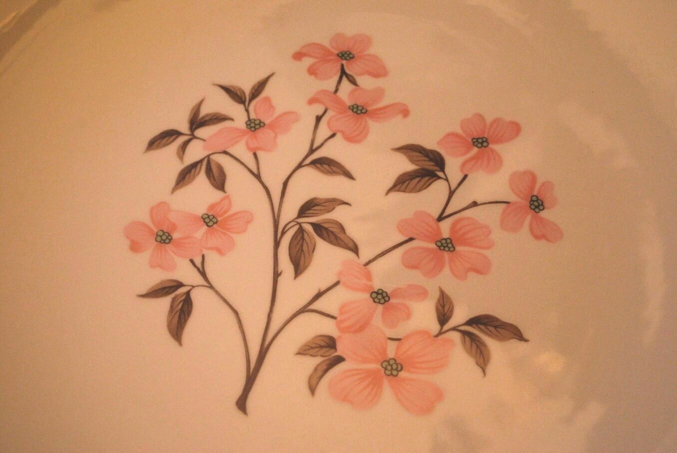 Vintage Set 6 Knowles China PINK DOGWOOD Dinner Plates Gold Rim ‘Kalla’ 1960s
