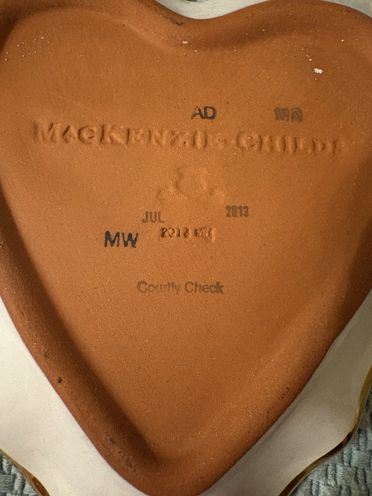 MacKenzie-Childs Courtly Check Heart Dish Tray Hand Painted Gold Trim 2012