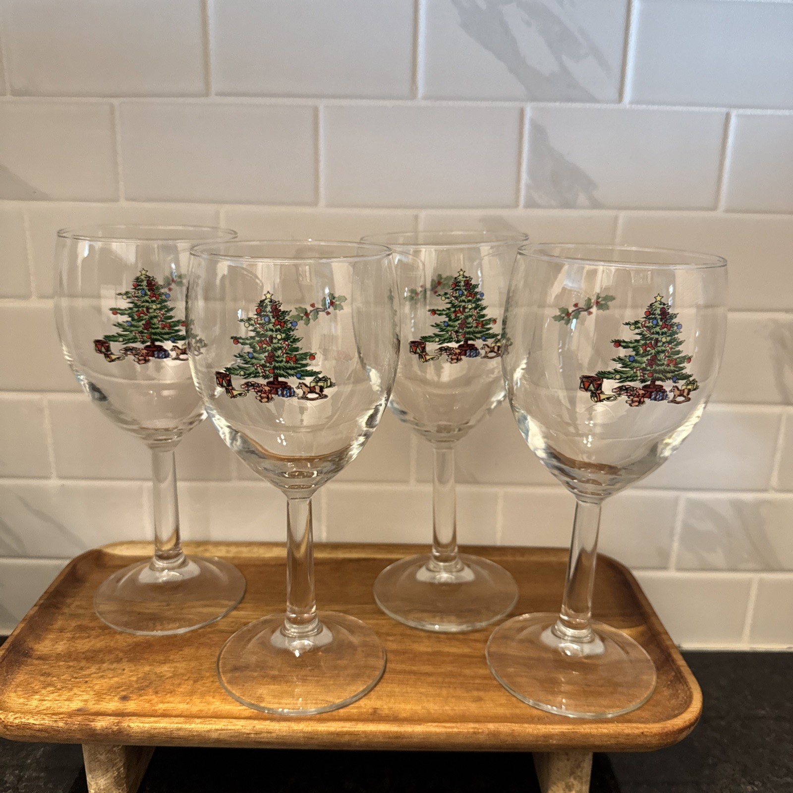 SPODE Christmas Tree Wine Glasees 8 1/2 Inches Height- Set of 4 -Mint Condition