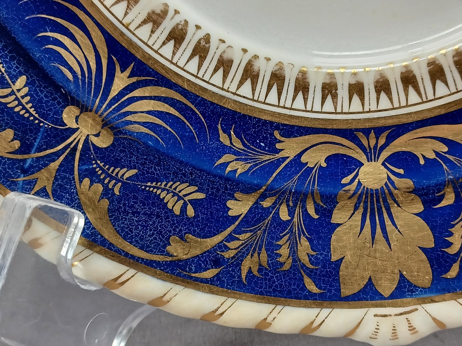 Antique Derby Gold Neoclassical Acanthus Leaf Scrollwork & Cobalt Under Plate