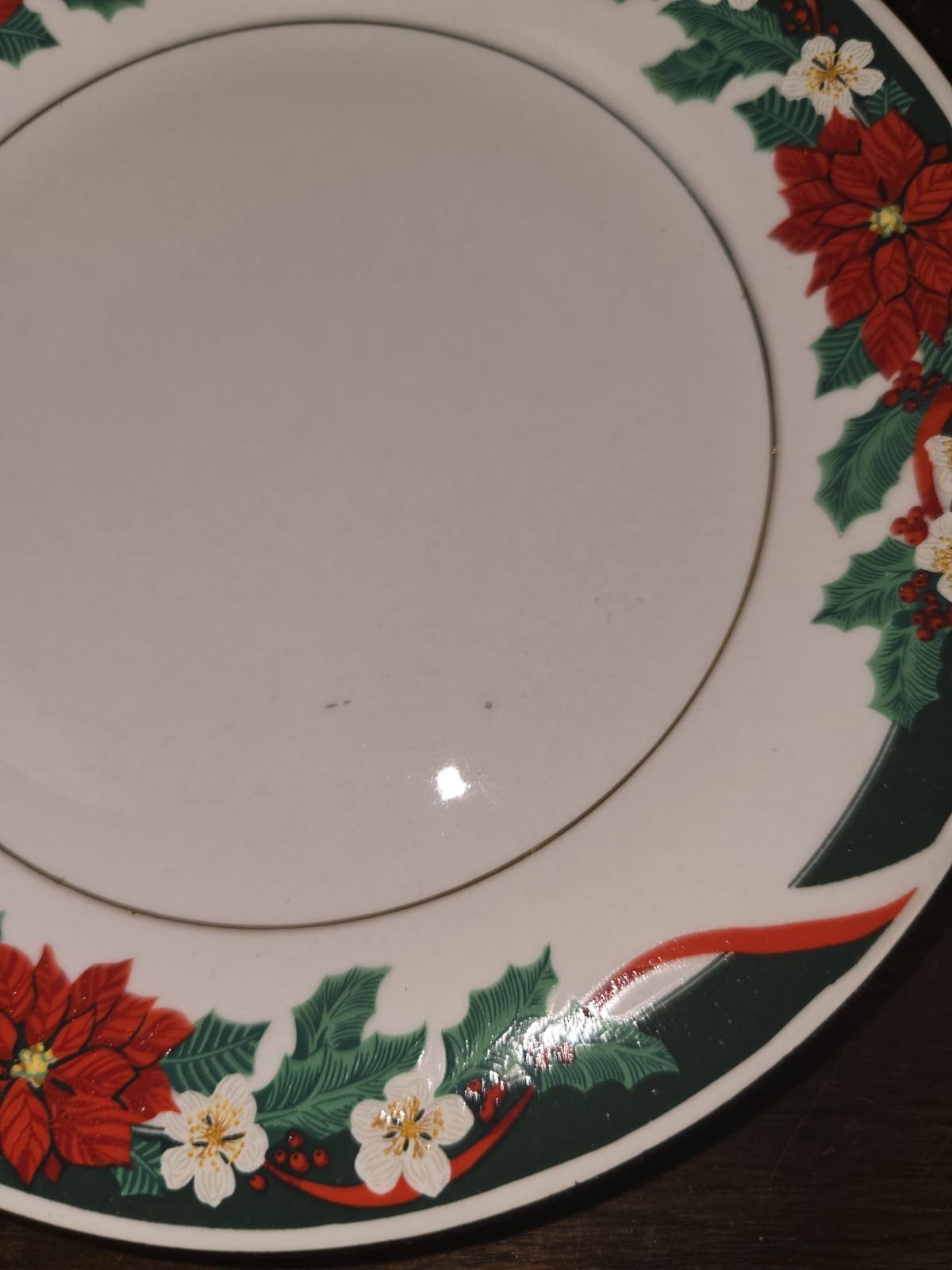 NIB VTG Tienshan”Deck The Halls”16pc Christmas Poinsettia Dinnerware Fine China