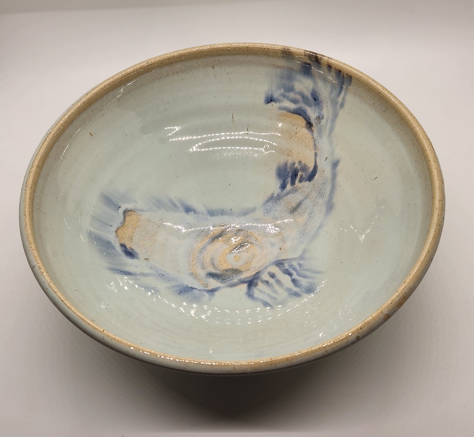 Handmade Studio Art Pottery 8″ Bowl With Koi Fish And Glossy Finish