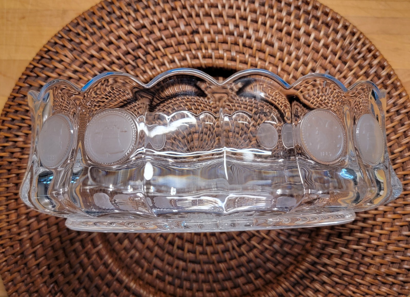 Fostoria Vintage Liberty Bell Coin Oval Clear Glass 9” Server