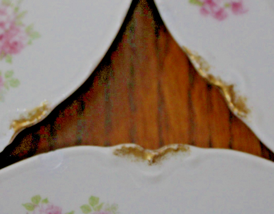 (3)Haviland Limoges Schleiger 9.5″ Dinner Plate Pink Rose Scallop Gold Edge Chip