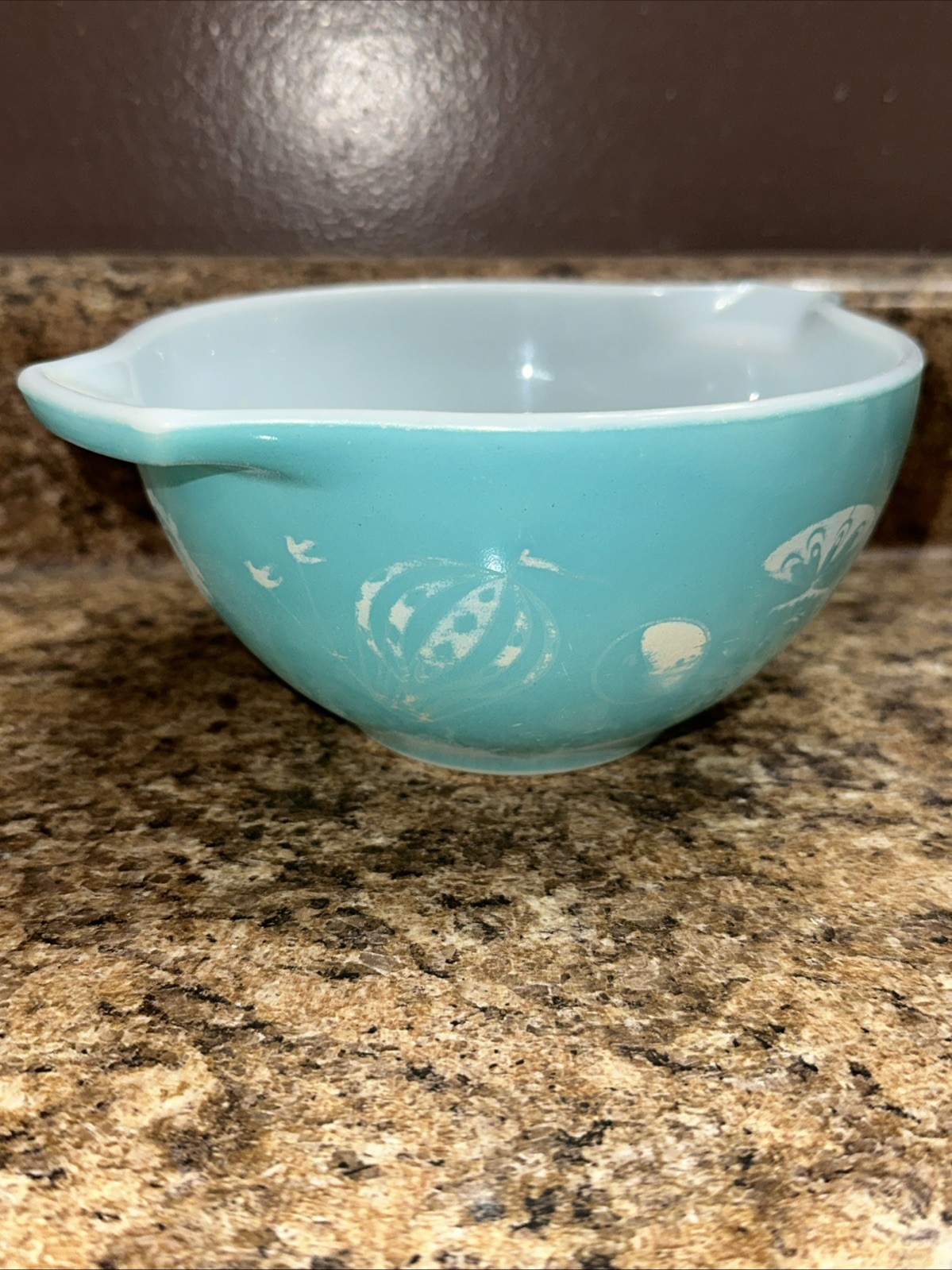 Vtg Pyrex Hot Air Balloons Cinderella Dip Bowl #441 Small 1 1/2 pint Flying Bike