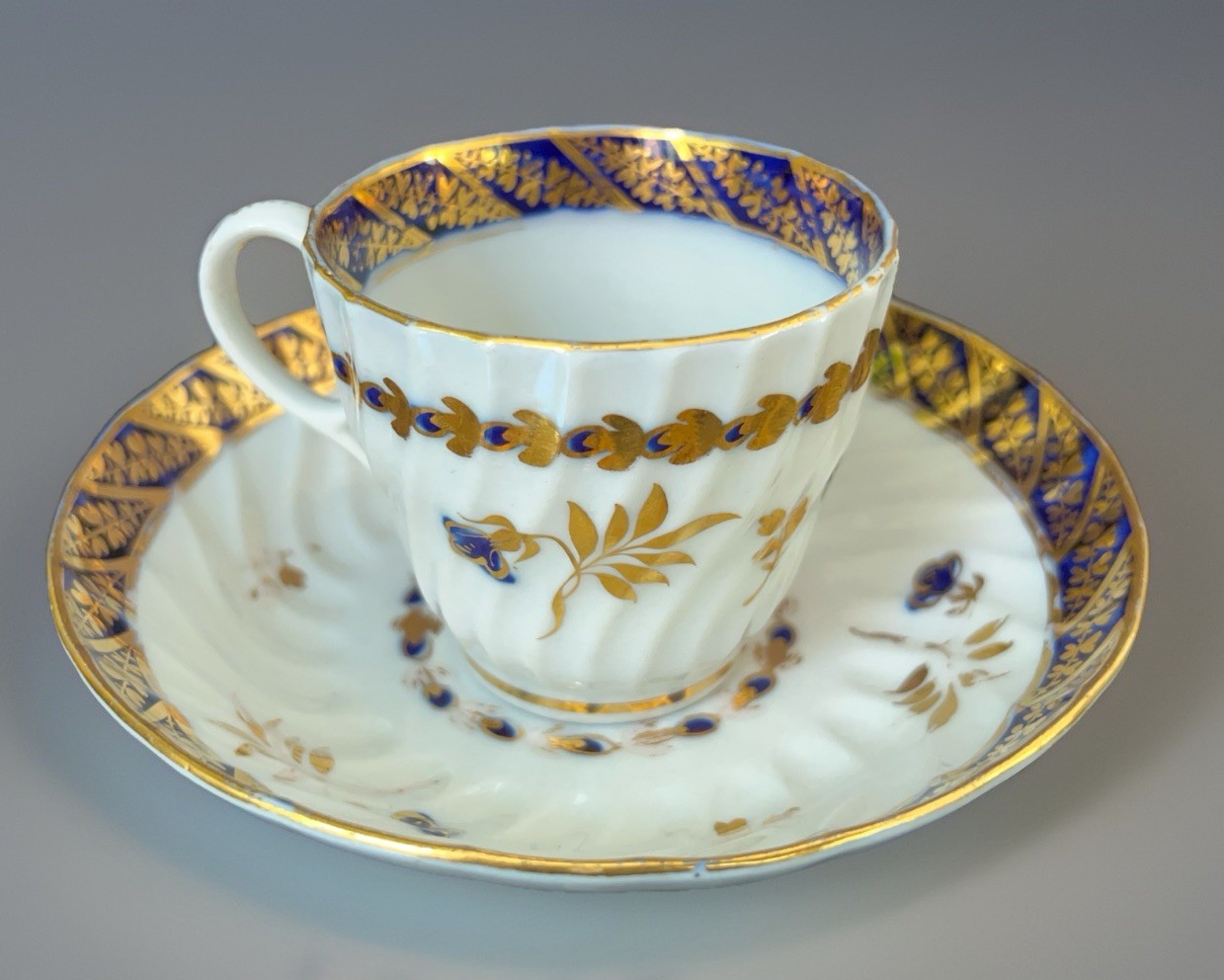 Antique Early Coalport Cup Saucer John Rose Period C1790s England Porcelain Gilt