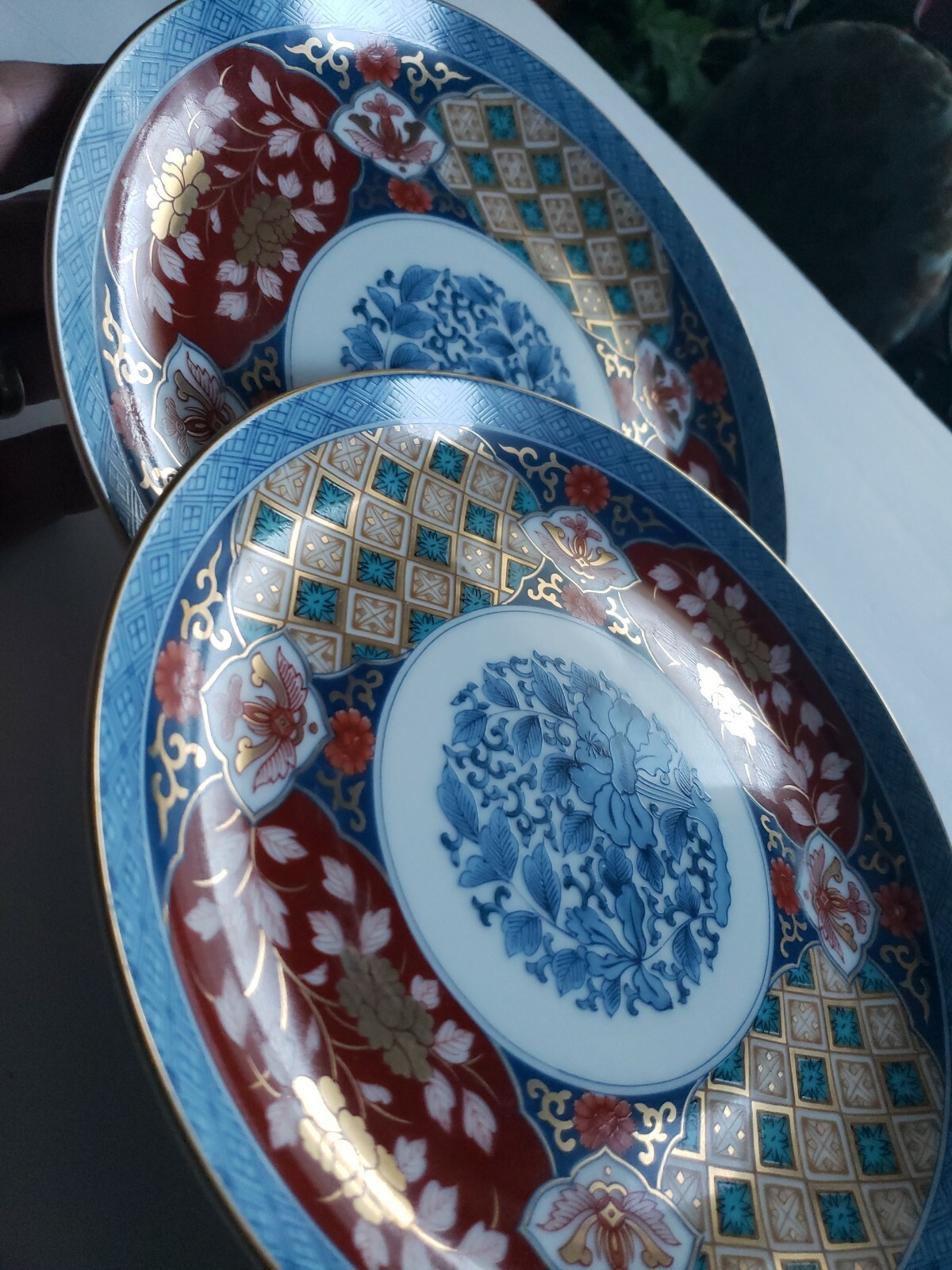 Smithsonian Institute ” IMARI ” Blue Rust Salad / Luncheon Plates Set for 2