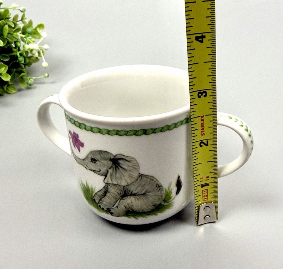 Lynn Chase Jungle Party Childs Mug 2 Handles Cup 1988 Japan Elephant Zebra Frog