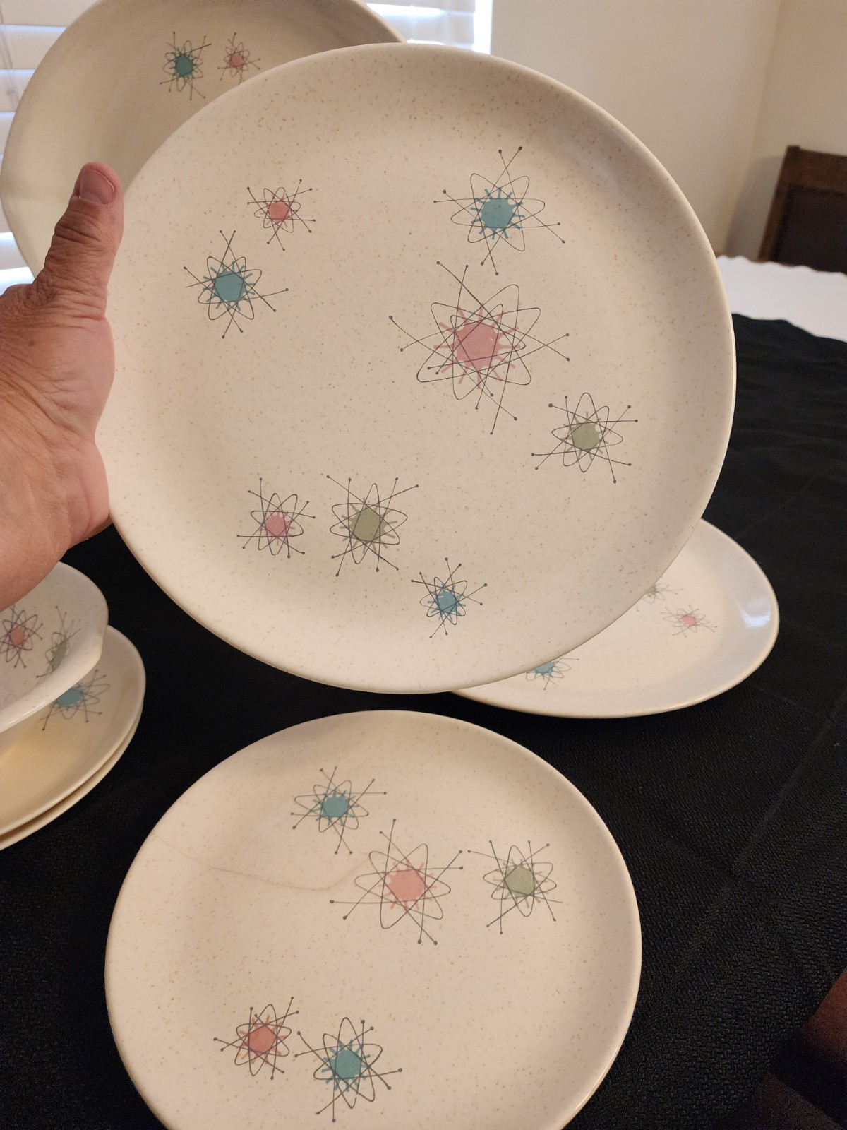 Vintage Grant Crest Tempo Atomic Starburst Set – 1950s USA MCM Speckled Lot