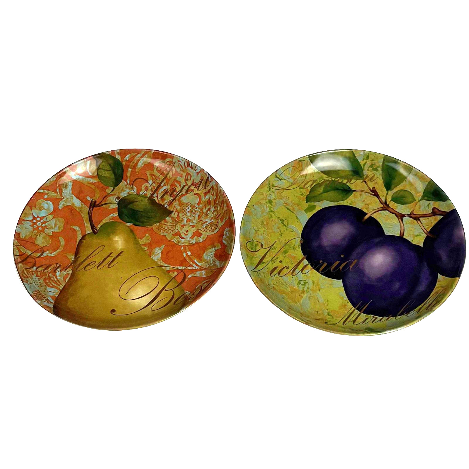 222 Fifth Fruit Renaissance Fine China 8″ Salad Plate Pear Plum Set 2 Fine China