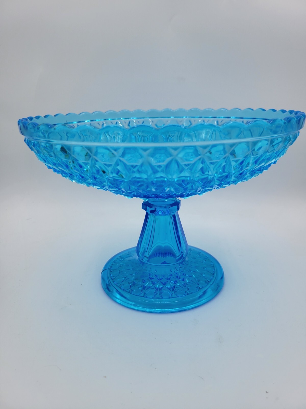 EAPG Central Glass Company Aqua Blue Pedestal Dish Compote Pressed Diamond #775