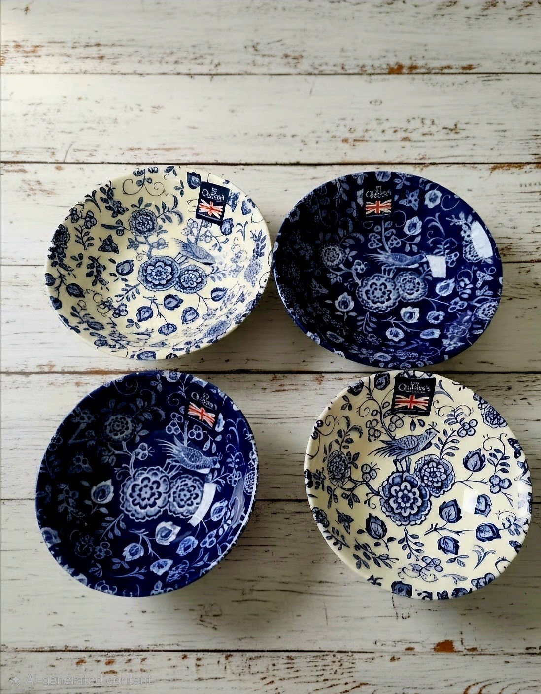 Queen’s by Churchill Nankin blue and white bird floral bowls made in England….