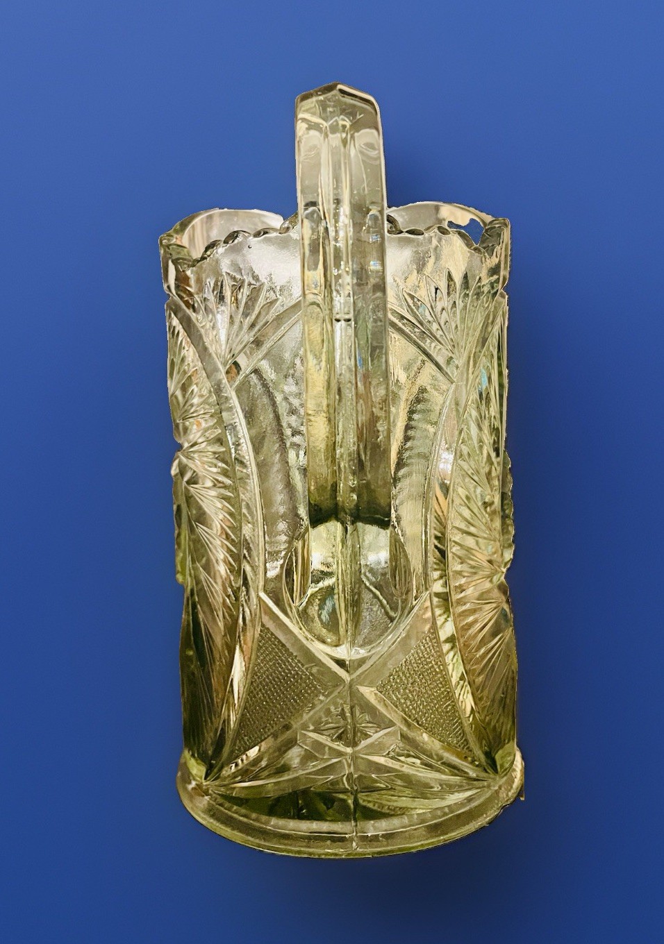 Antique Bryce Higbee Medallion Sunburst EAPG Large Glass Pitcher