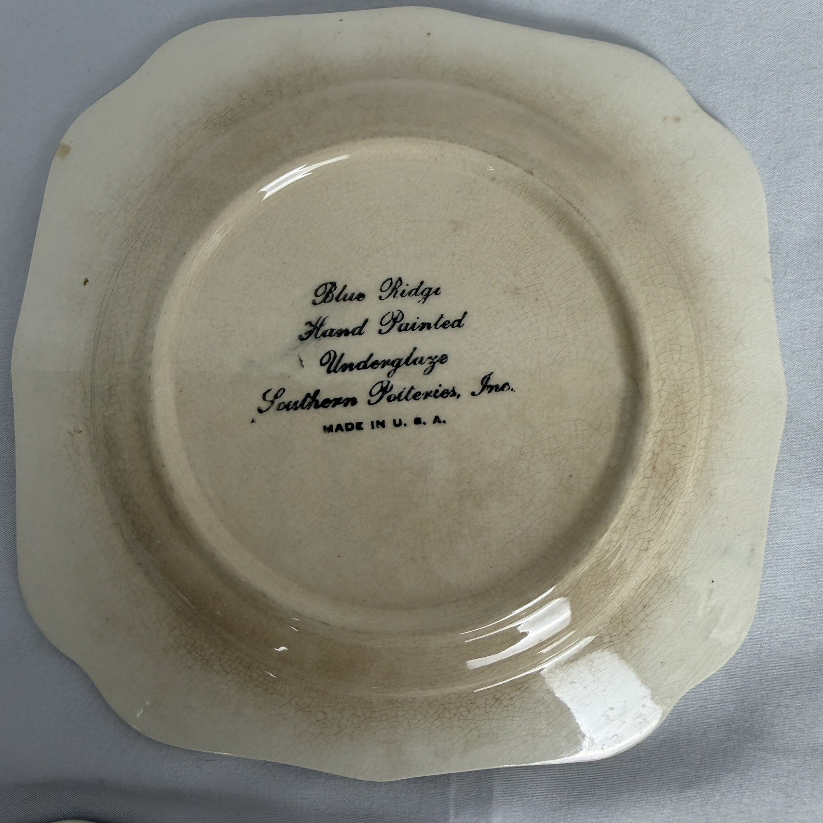 VTG Southern Potteries Set of 6 Blue Ridge ‘Country Fair Green’ Square Plates 6″