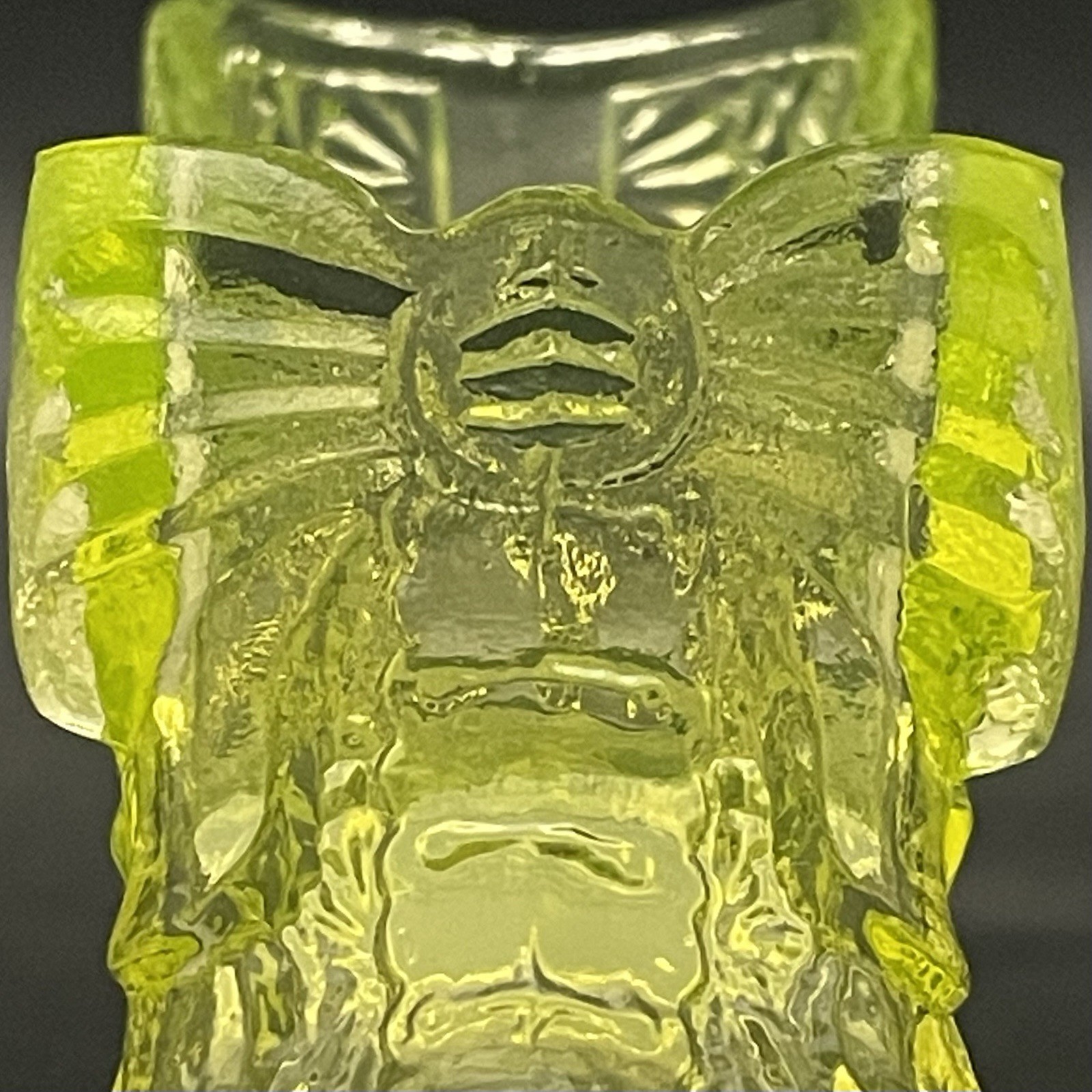 Boyd’s Uranium Glass Daisy & Button w/Bow Shoe Salt Cellar 1993-98 Made in USA