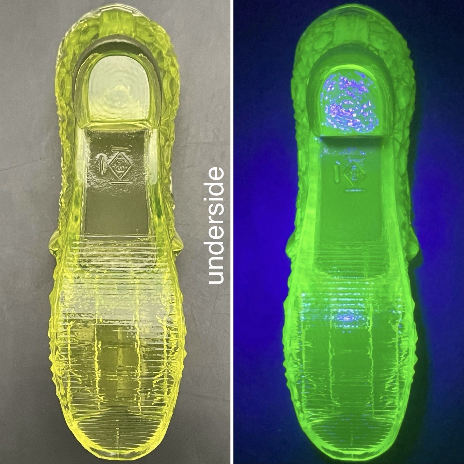 Boyd’s Uranium Glass Daisy & Button w/Bow Shoe Salt Cellar 1993-98 Made in USA