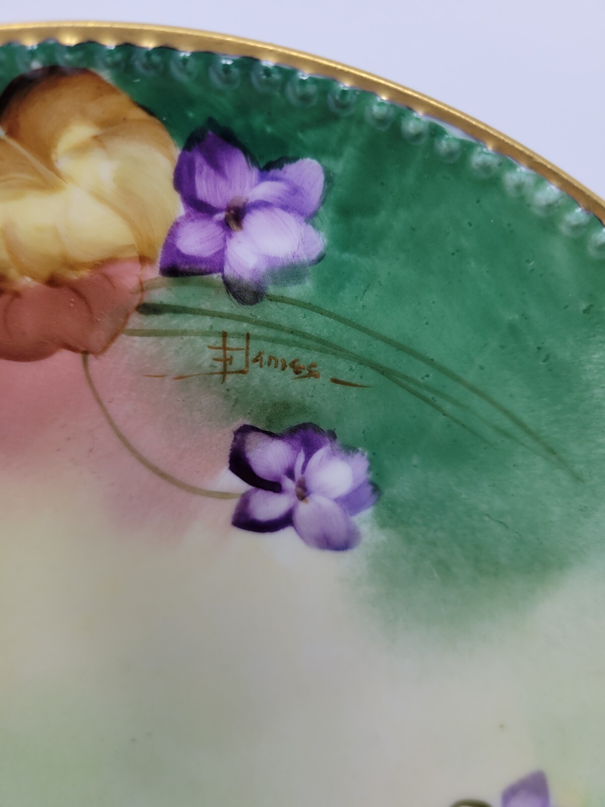 Pickard Decorated Plate by F. M. James Artist Violets 7 1/2″ – Haviland Limoges