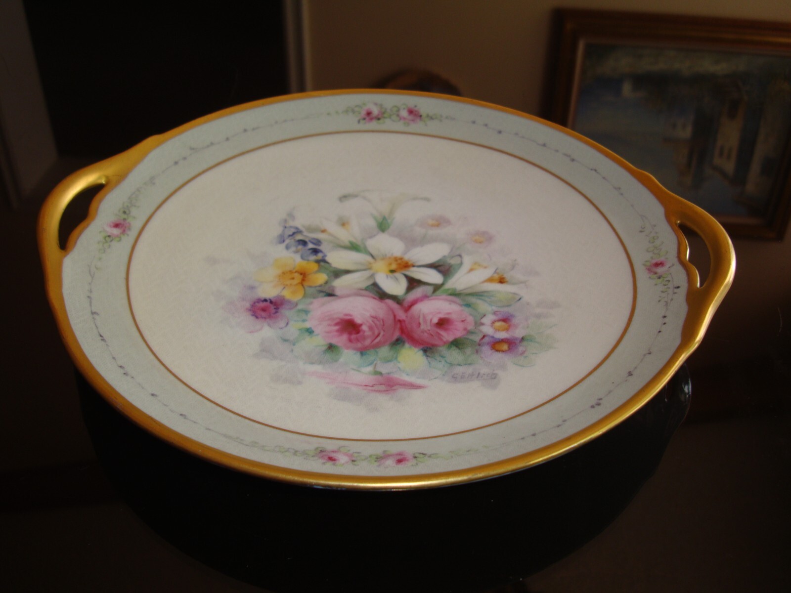 RARE LIMOGES PICKARD SIGNED “GOTTLICH” HAND PAINTED ROSES on TAPESTRY CAKE PLATE