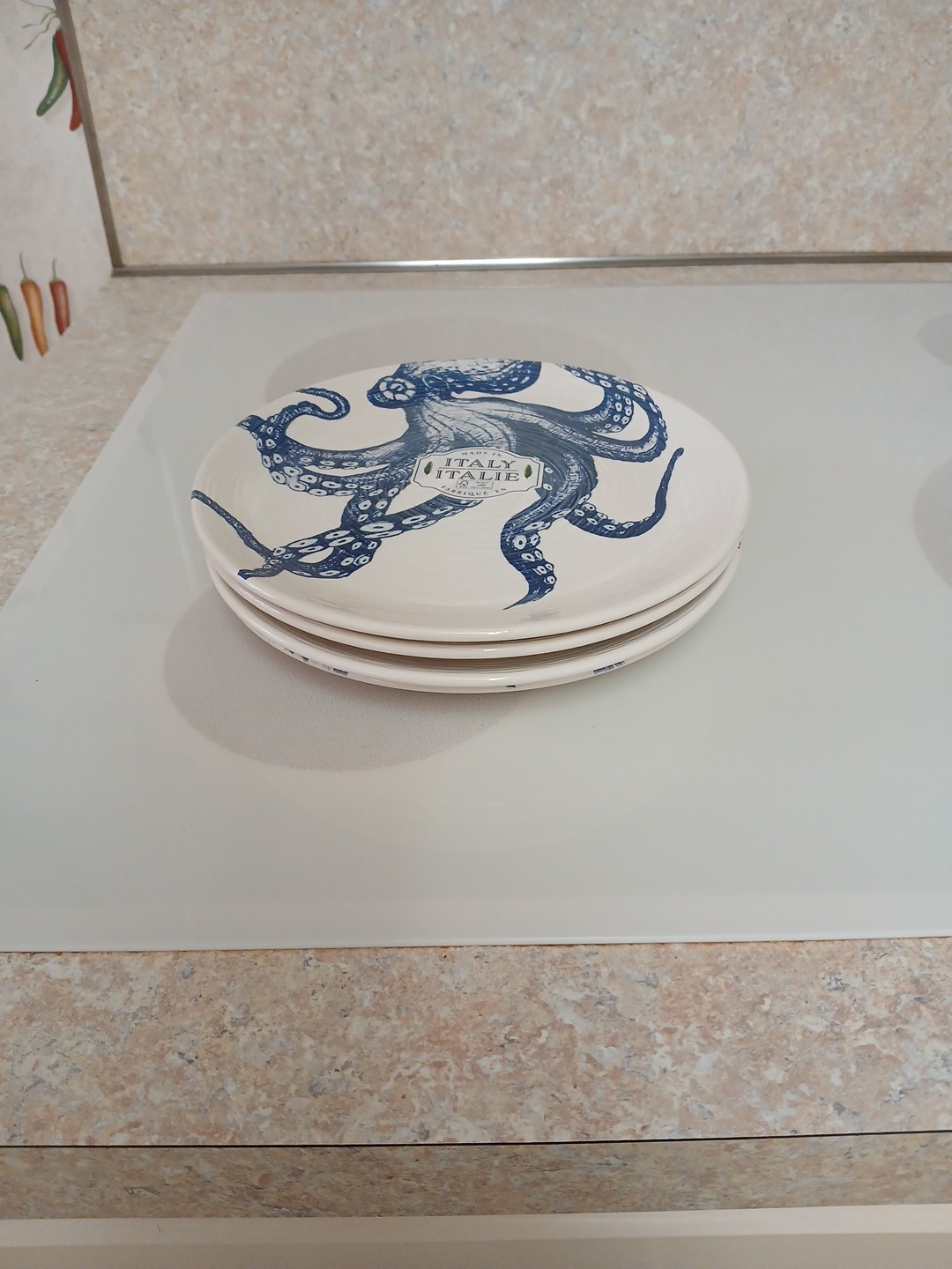 Set of 4 Ceramicheitalia 8″ Blue Octopus Salad Plates, Handworked in Italy
