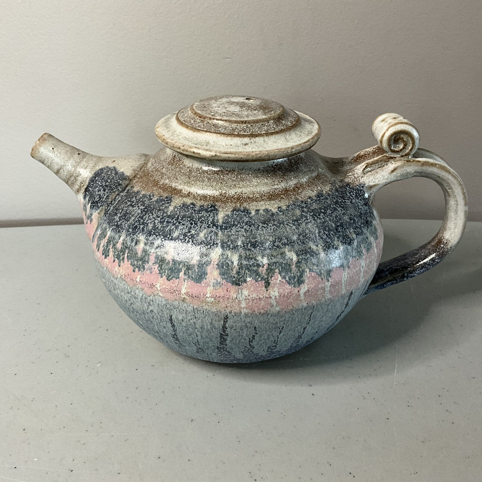 Art Pottery Tea Set 7 Piece Deborah Doran Studio Dundas Ontario Canada Pink Blue