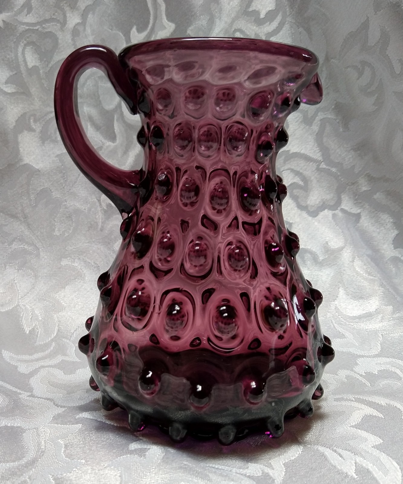 Vtg Small Hobnail Amethyst / Purple Glass Pitcher