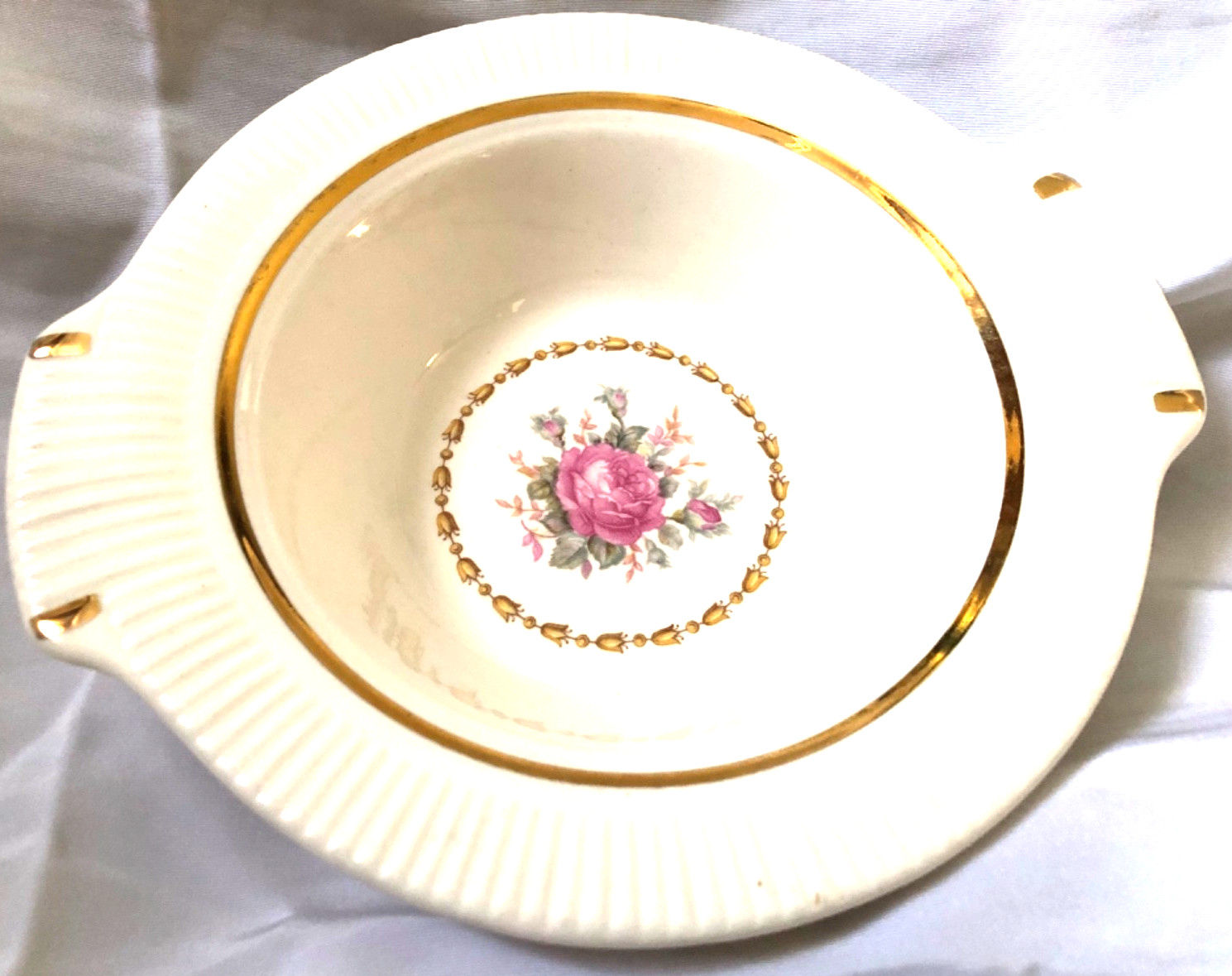 Small Serving Bowl w 23K Gold Trim Victory by Salem China Basket P.P. Floral