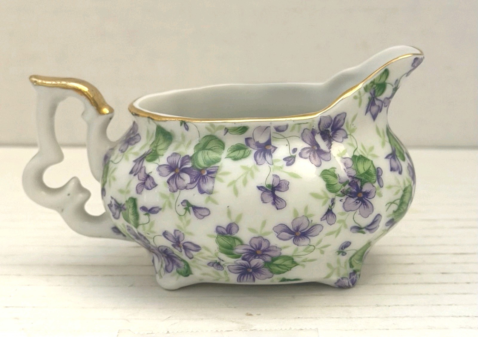 VTG Legion China Creamer And Lidded Sugar Bowl With Purple Floral Design