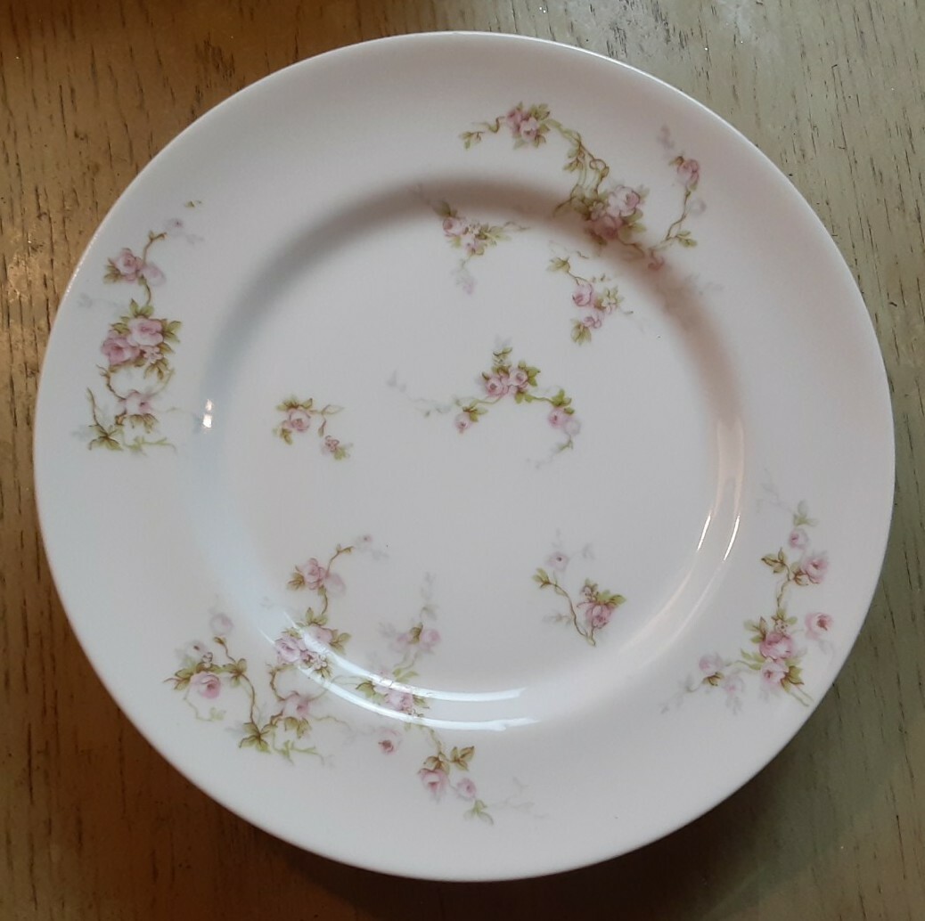 M. Redon P L Limoges France Salad Plate Pink Roses 7 1/4″ Set of 3
