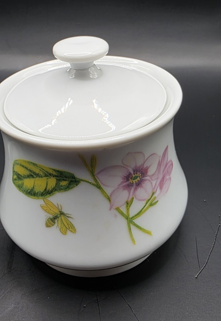VTG Botanica by Georges Briard Ovenware Cream and Sugar Bowls Florals Bee