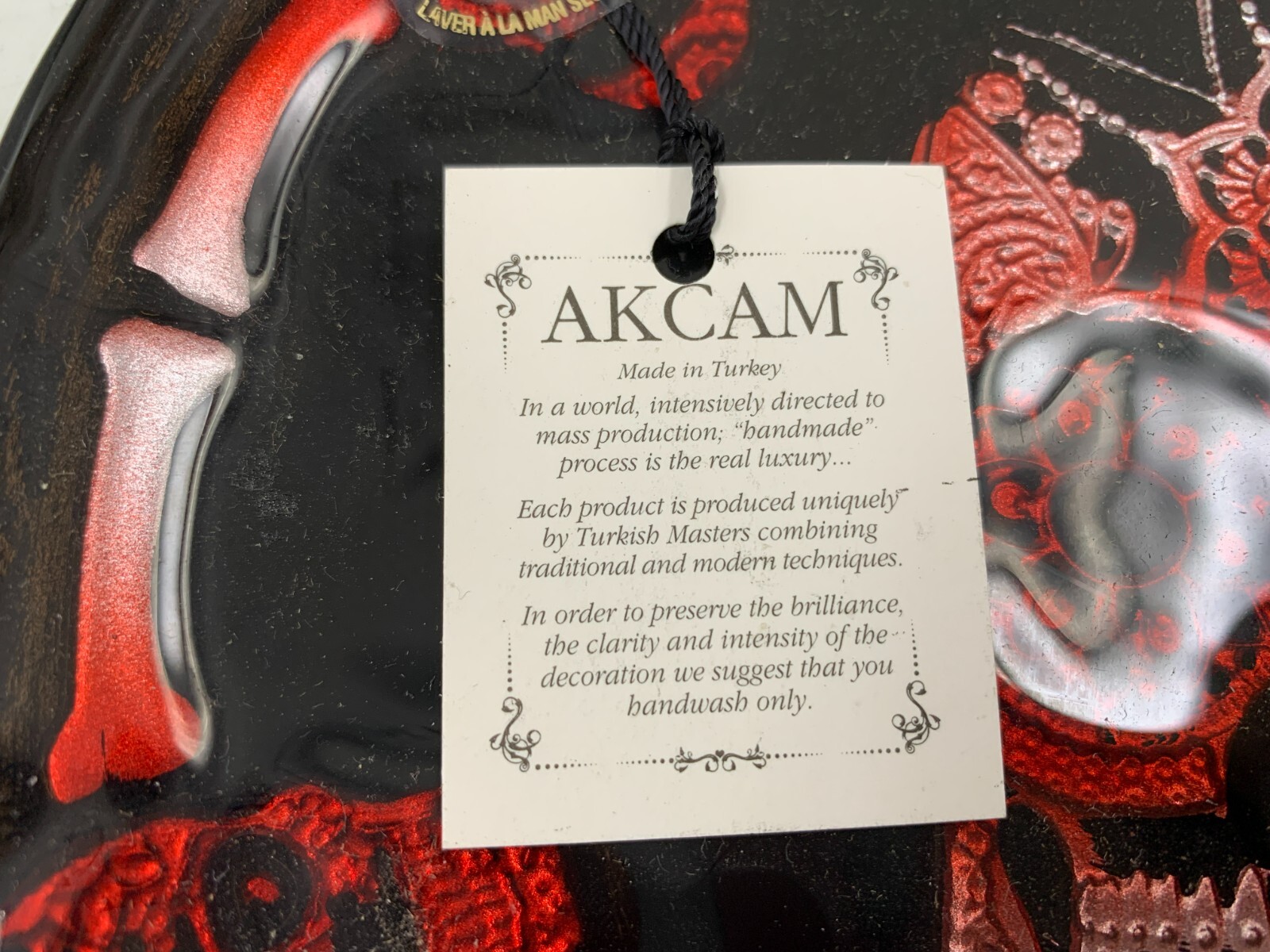Akcam 8in Sugar Skull Red & Black Glass Plate BB01B02043