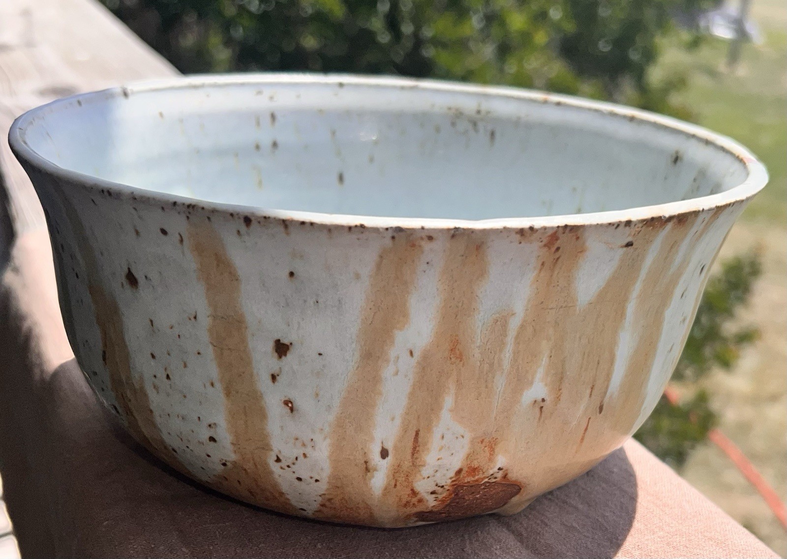 Artisan Handmade Stoneware Ceramic Serving Bowl Very Pale Blue w/Brown Speckling