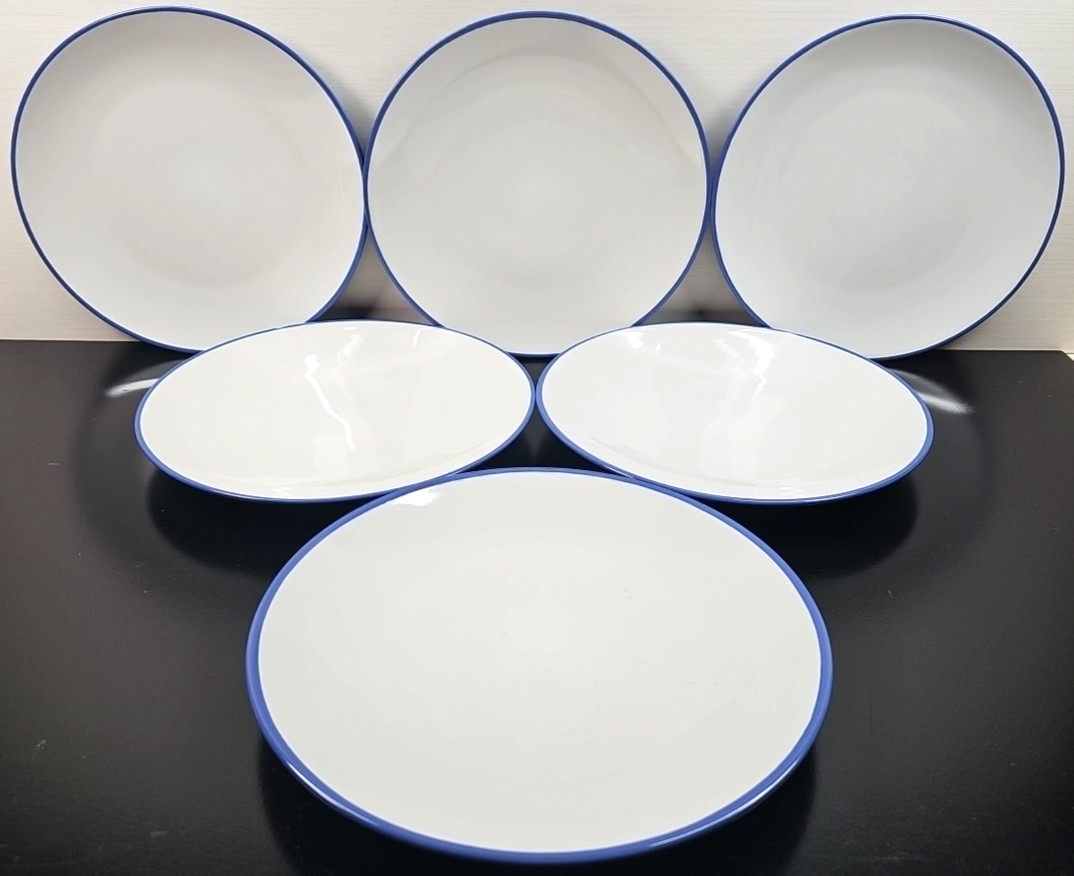 6) Lillian Vernon Blue White Dinner Plates Set Elegant Dining Serving Dishes Lot