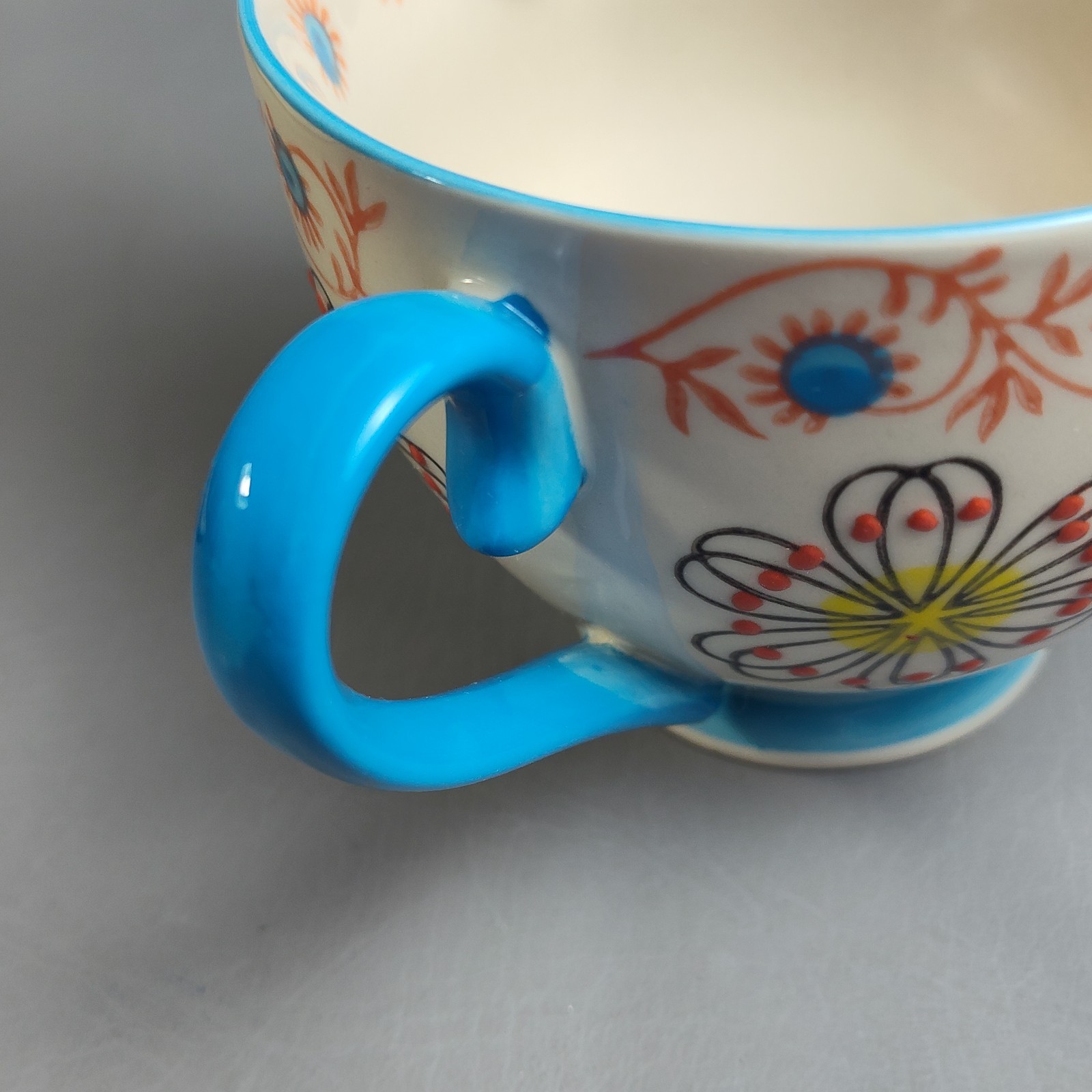 Yokohama Studio Hand Painted Footed Coffee Mug & Plate Textured Raised Dots 10oz