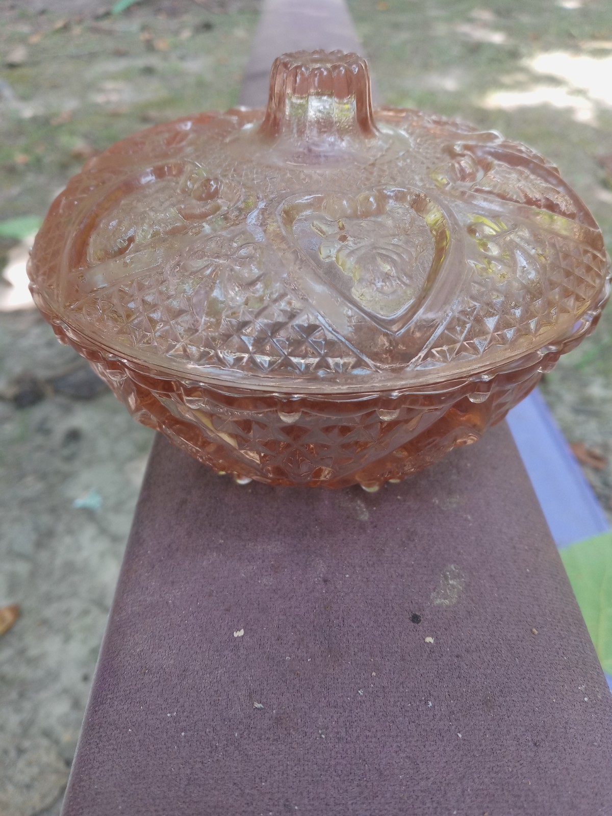 KIG Indonesia Glass Covered Three Part Candy Or Trinket Dish