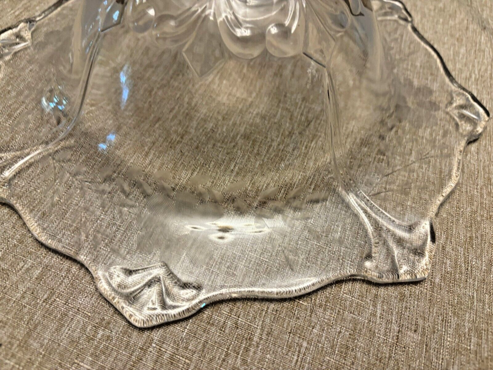 Vintage Clear Etched Compote Pedestal Bowl May be Depression Glass